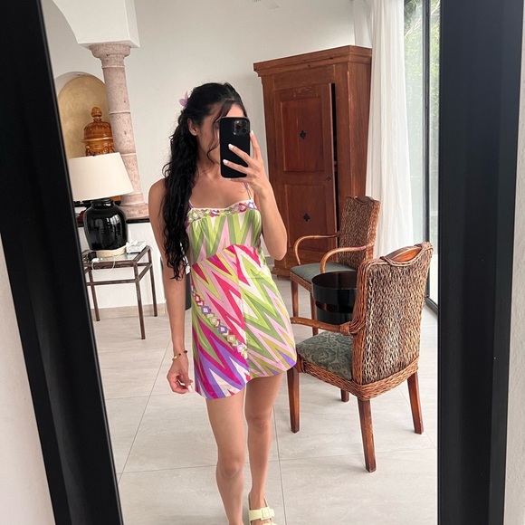Emilio Pucci Mini Dress/ Pink and Green Striped Sundress - Picture 6 of 7